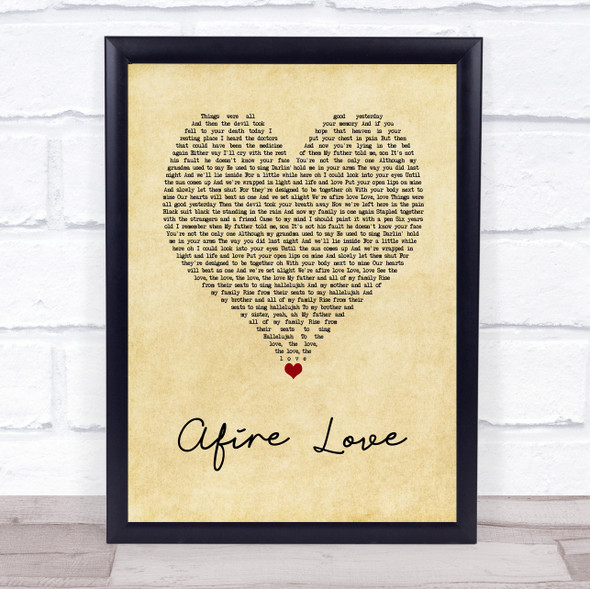 Ed Sheeran Afire Love Vintage Heart Song Lyric Wall Art Print