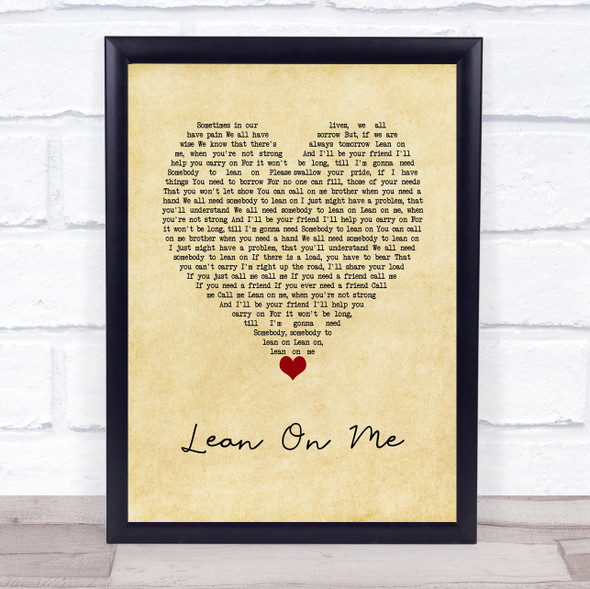 Michael Bolton Lean On Me Vintage Heart Song Lyric Wall Art Print