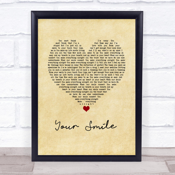 Nathan Grisdale Your Smile Vintage Heart Song Lyric Wall Art Print