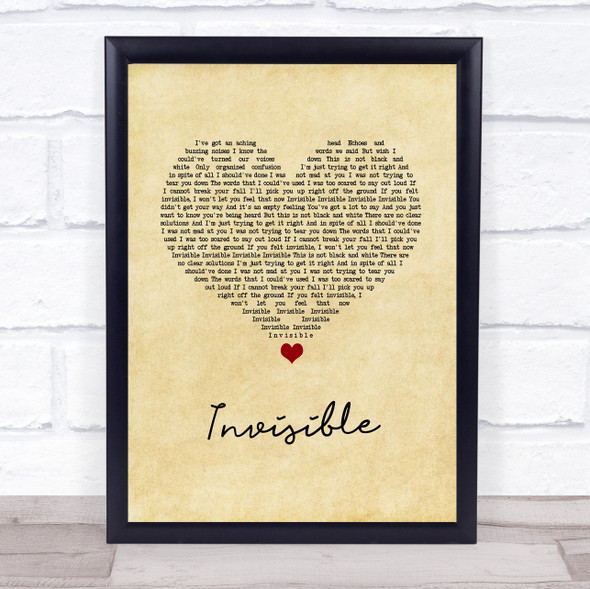 Linkin Park Invisible Vintage Heart Song Lyric Wall Art Print