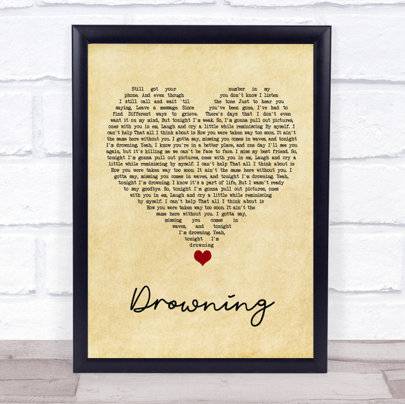 Chris Young Drowning Vintage Heart Song Lyric Wall Art Print