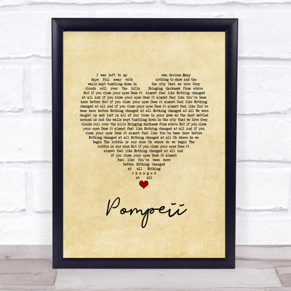 Bastille Pompeii Vintage Heart Song Lyric Wall Art Print