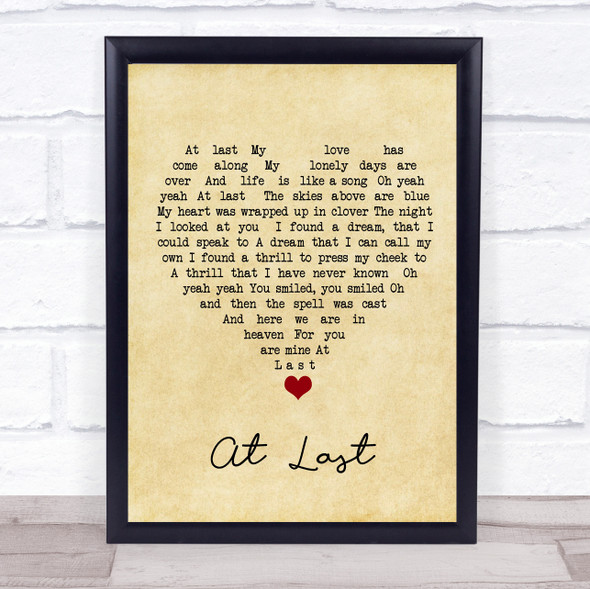 Etta James At Last Vintage Heart Song Lyric Wall Art Print