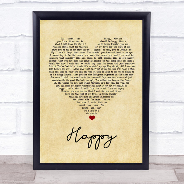 Never Shout Never Happy Vintage Heart Song Lyric Wall Art Print