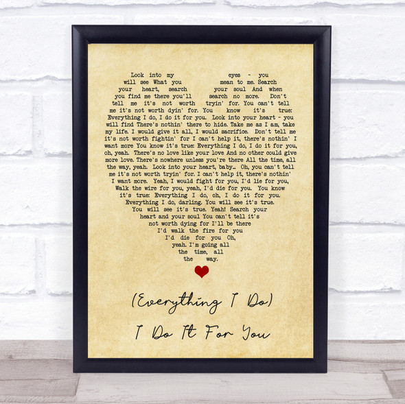 Everything I Do I Do It For You Bryan Adams Vintage Heart Quote Song Lyric Print