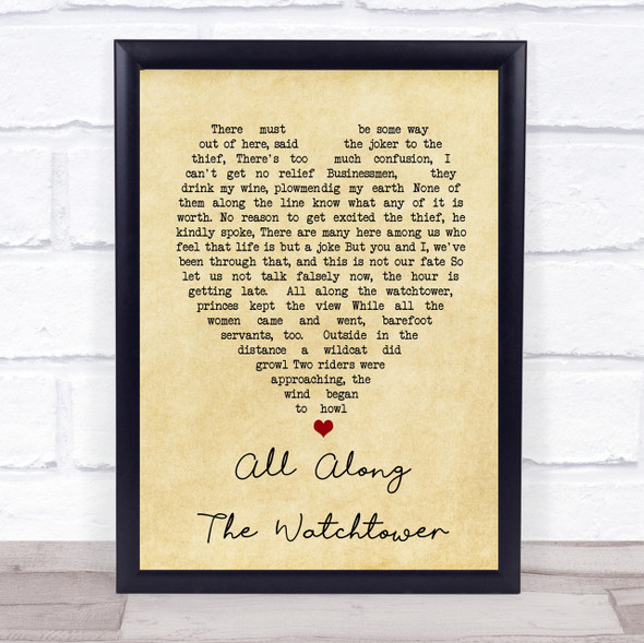 All Along The Watchtower Bob Dylan Vintage Heart Quote Song Lyric Print
