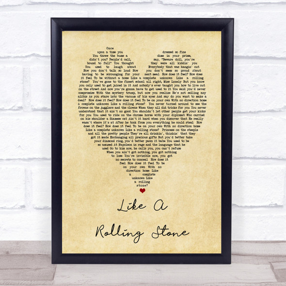 Like A Rolling Stone Bob Dylan Vintage Heart Quote Song Lyric Print