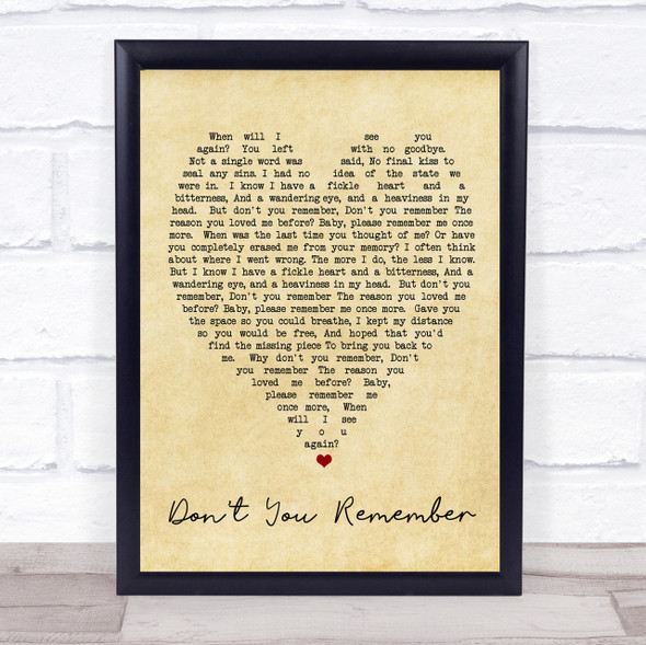 Don't You Remember Adele Vintage Heart Quote Song Lyric Print