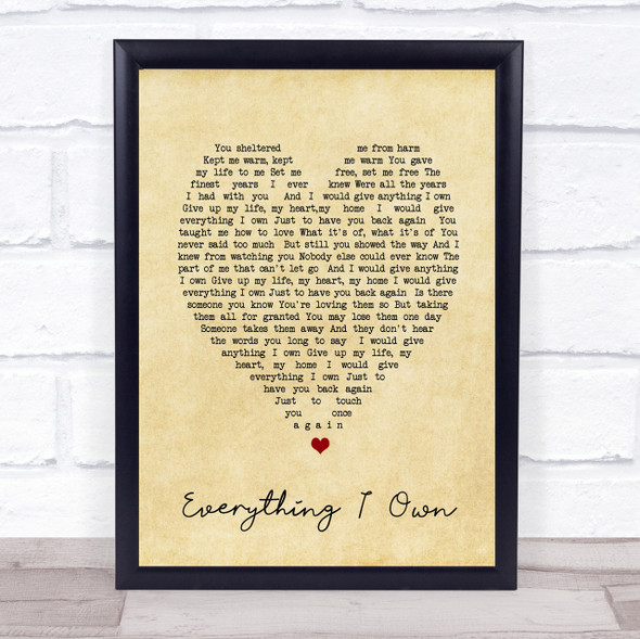 Everything I Own Bread Vintage Heart Quote Song Lyric Print