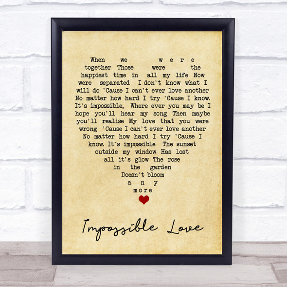 Impossible Love UB40 Vintage Heart Quote Song Lyric Print
