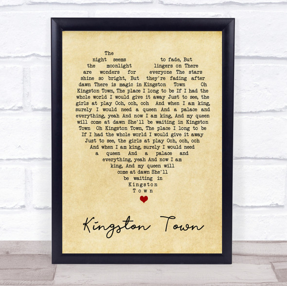 Kingston Town UB40 Vintage Heart Quote Song Lyric Print
