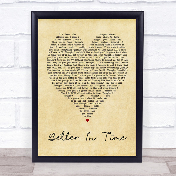 Better In Time Leona Lewis Vintage Heart Song Lyric Quote Print