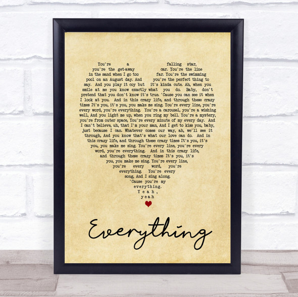 Everything Michael Buble Vintage Heart Song Lyric Quote Print