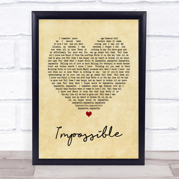 James Arthur Impossible Vintage Heart Song Lyric Quote Print