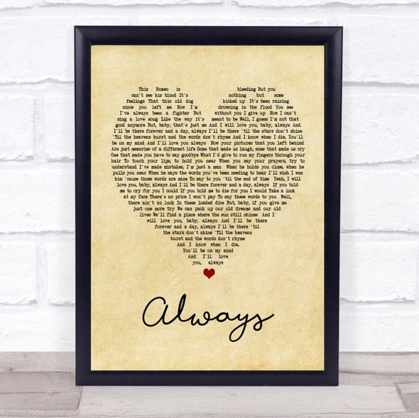 Bon Jovi Always Vintage Heart Song Lyric Quote Print