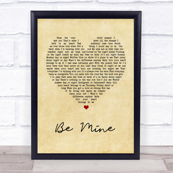 David Gray Be Mine Vintage Heart Song Lyric Quote Print