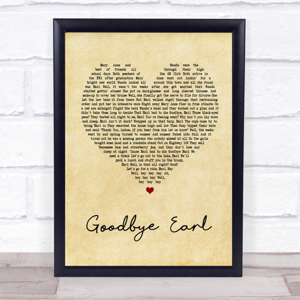 Dixie Chicks Goodbye Earl Vintage Heart Song Lyric Quote Print