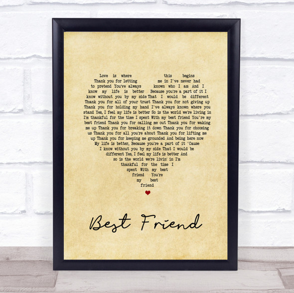 Jason Mraz Best Friend Vintage Heart Song Lyric Quote Print