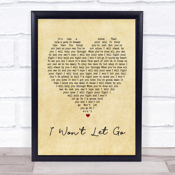 Rascal Flatts I Won't Let Go Vintage Heart Song Lyric Quote Print