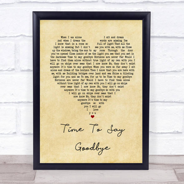 Sarah Brightman Time To Say Goodbye Vintage Heart Song Lyric Quote Print