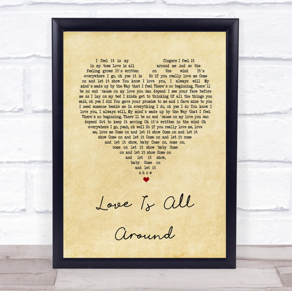 Wet Wet Wet Love Is All Around Vintage Heart Song Lyric Quote Print