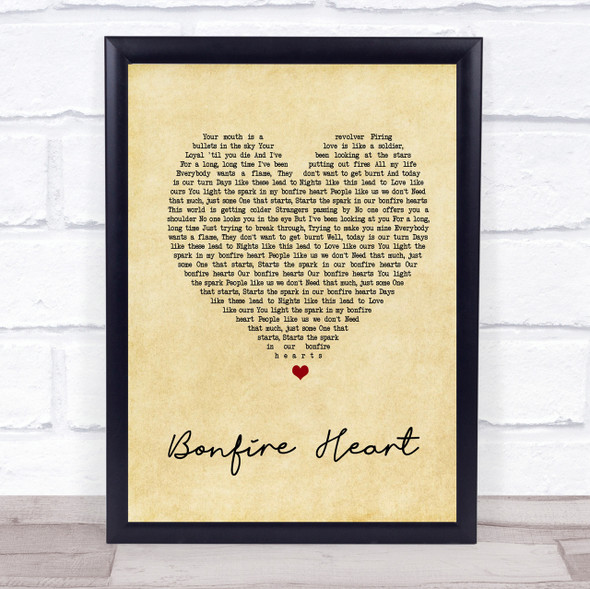 James Blunt Bonfire Heart Vintage Heart Song Lyric Quote Print
