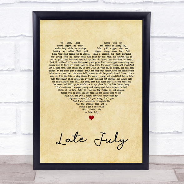 Shakey Graves Late July Vintage Heart Song Lyric Quote Print