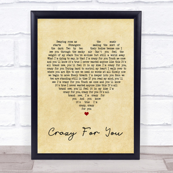 Madonna Crazy For You Vintage Heart Song Lyric Quote Print