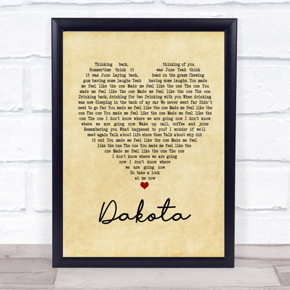 Stereophonics Dakota Vintage Heart Song Lyric Quote Print