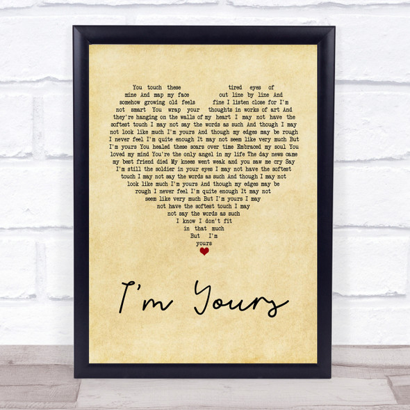 The Script I'm Yours Vintage Heart Song Lyric Quote Print