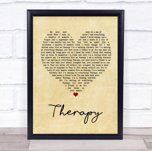 All Time Low Therapy Vintage Heart Song Lyric Quote Print