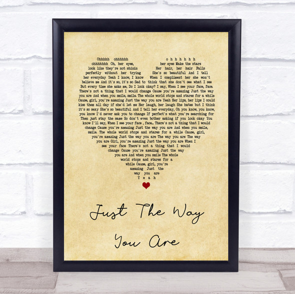 Bruno Mars Just The Way You Are Vintage Heart Song Lyric Quote Print