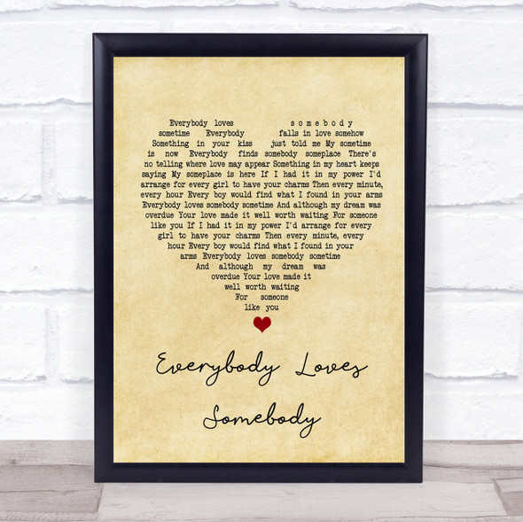 Dean Martin Everybody Loves Somebody Vintage Heart Song Lyric Quote Print