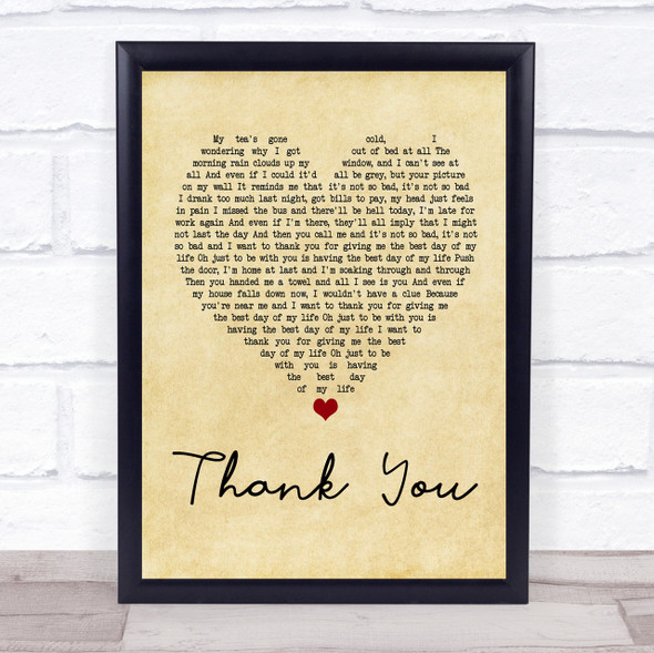 Dido Thank You Vintage Heart Song Lyric Quote Print