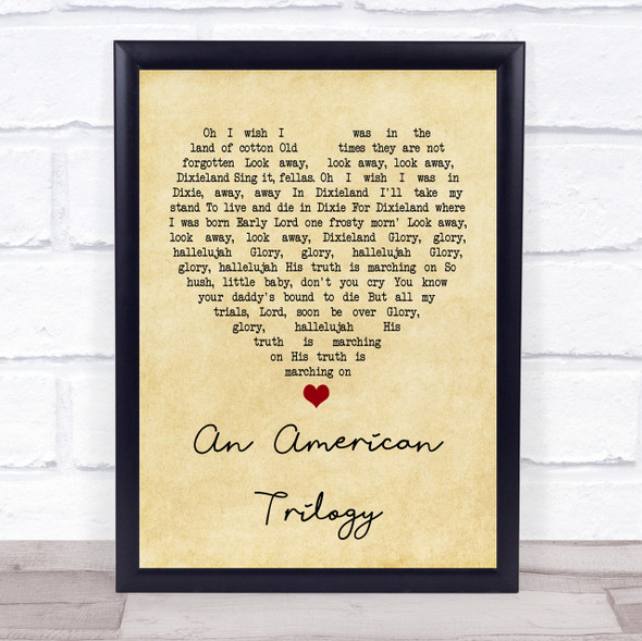 Elvis Presley An American Trilogy Vintage Heart Song Lyric Quote Print