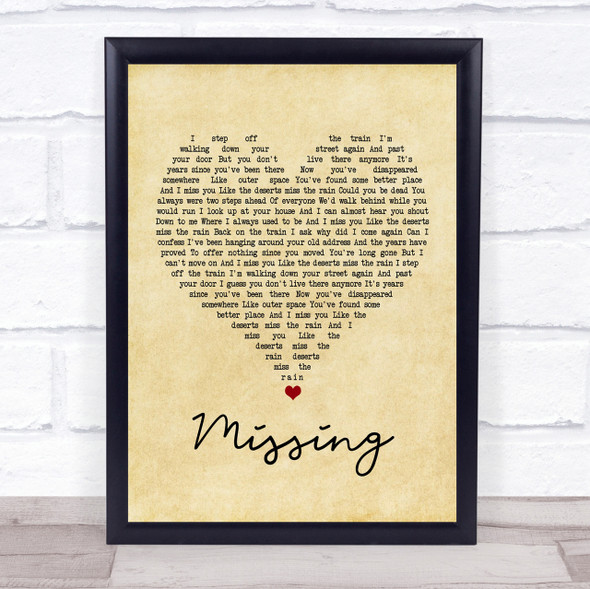 Everything But The Girl Missing Vintage Heart Song Lyric Quote Print