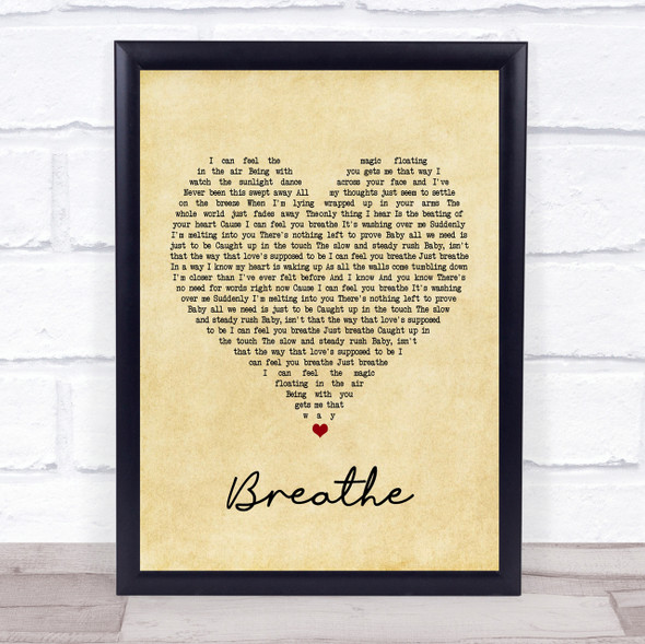 Faith Hill Breathe Vintage Heart Song Lyric Quote Print