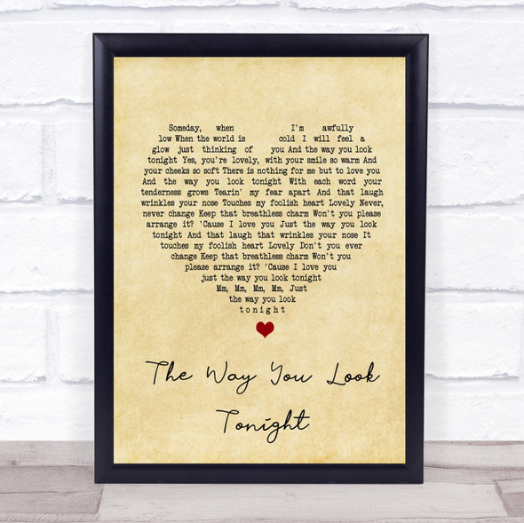 Frank Sinatra The Way You Look Tonight Vintage Heart Song Lyric Quote Print