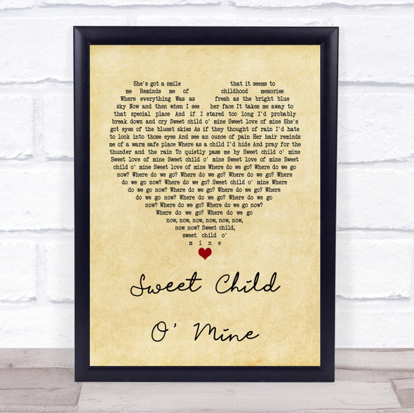 Guns N' Roses Sweet Child O' Mine Vintage Heart Song Lyric Quote Print