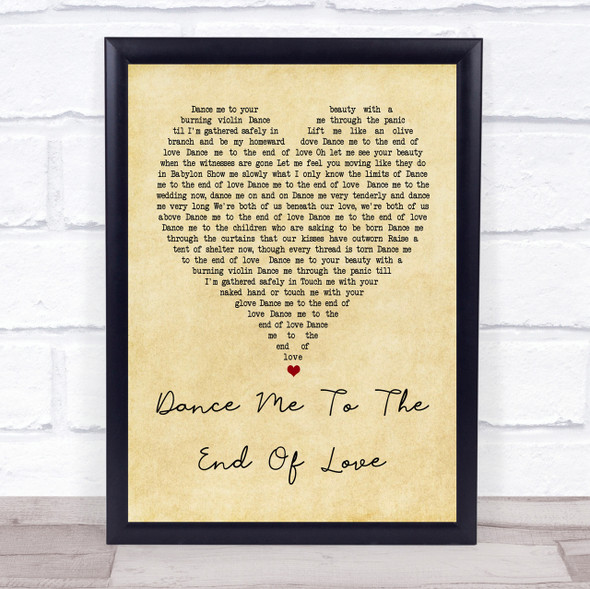 Leonard Cohen Dance Me To The End Of Love Vintage Heart Song Lyric Quote Print