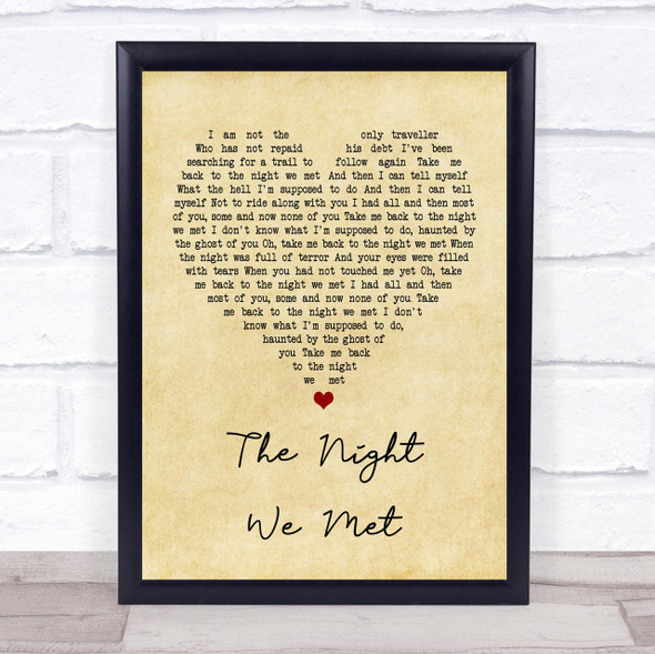 Lord Huron The Night We Met Vintage Heart Song Lyric Quote Print