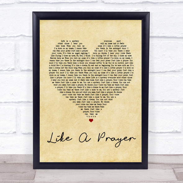 Madonna Like A Prayer Vintage Heart Song Lyric Quote Print