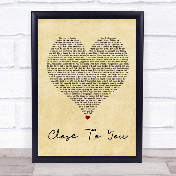 Maxi Priest Close To You Vintage Heart Song Lyric Quote Print