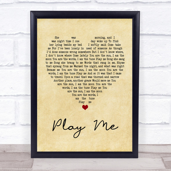 Neil Diamond Play Me Vintage Heart Song Lyric Quote Print