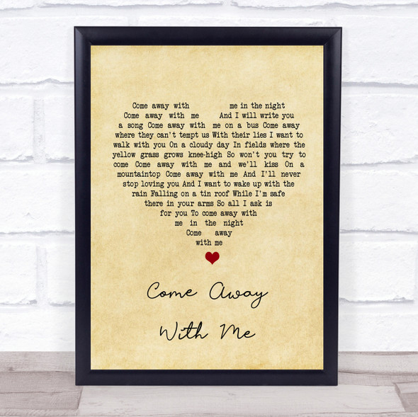 Norah Jones Come Away With Me Vintage Heart Song Lyric Quote Print