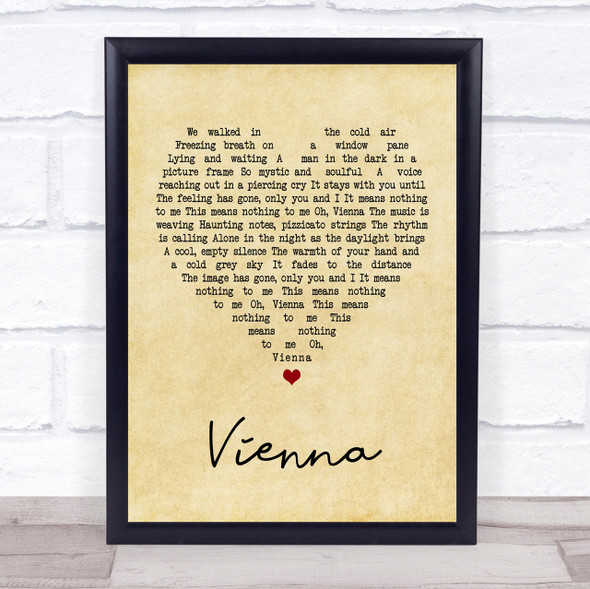 Ultravox Vienna Vintage Heart Song Lyric Quote Print