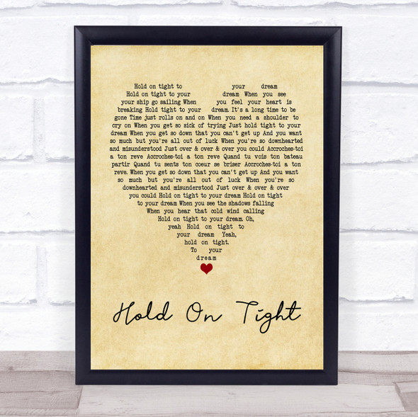 Electric Light Orchestra Hold On Tight Vintage Heart Quote Song Lyric Print