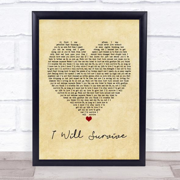 Gloria Gaynor I Will Survive Vintage Heart Quote Song Lyric Print