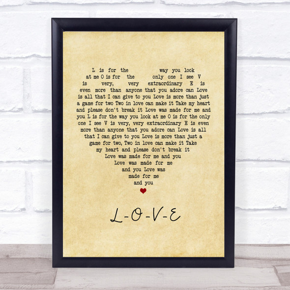 Nat King Cole L-O-V-E Vintage Heart Quote Song Lyric Print