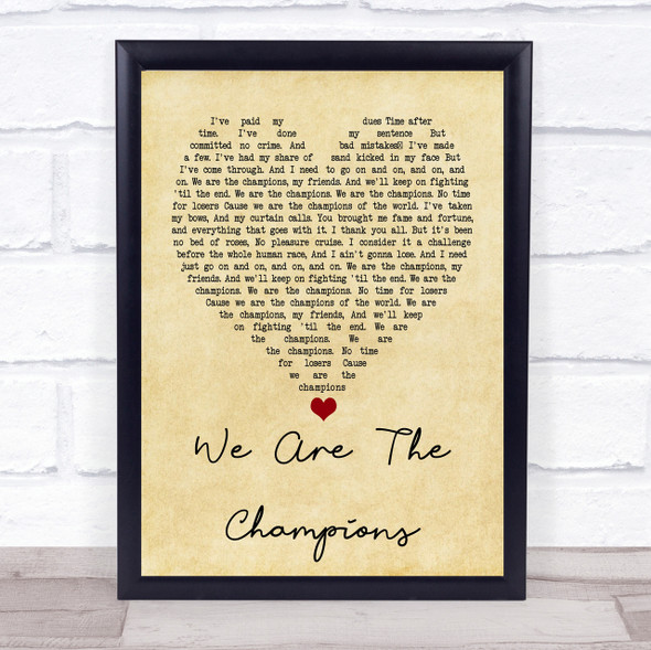 Queen We Are The Champions Vintage Heart Quote Song Lyric Print